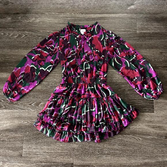 Misa Los Angeles Lorena Dress Holiday Sparkle Small Long Sleeve Tiered‎ Mini EUC - Picture 16 of 16